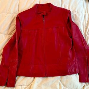 Red Genuine Leather Zip-Front Jacket-Kathy Ireland Mediun